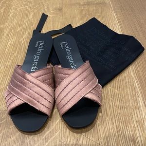 Pedro Garcia Elisa Satin Slide Sandals in Powder